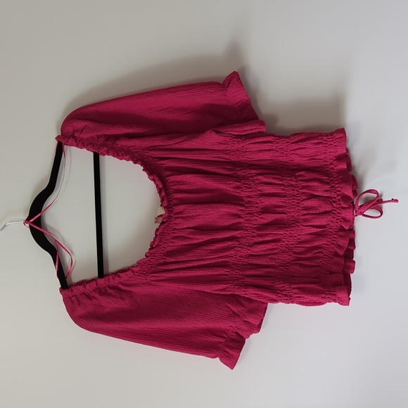 Anthropologie Pilcro Crop Top Peasant Puff Sleeves Pink - Size Large - Picture 13 of 13